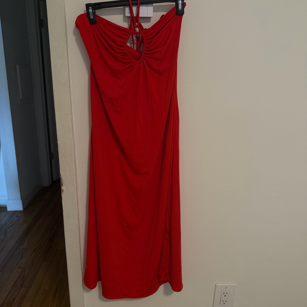 H&M Edition Red Ruched Halter Dress